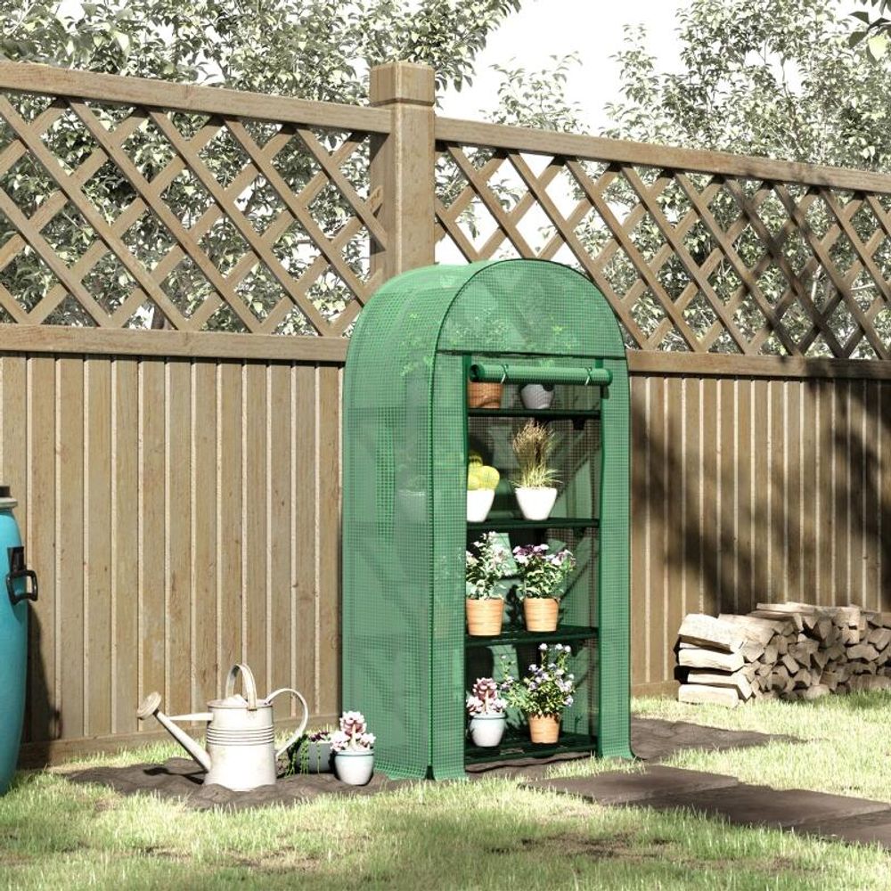 Serre de balcon en pe vert 80 x 49 x 160 cm 4 étagères porte enroulable anti-uv - comfortxl outdoor living