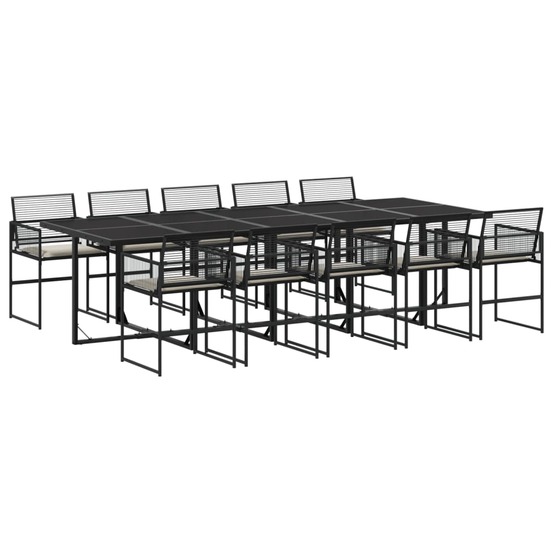 Ensemble à manger de jardin 11 pcs coussins noir résine tressée