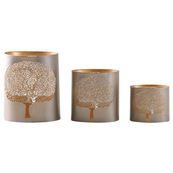 Photophores en métal gris arbre de vie (lot de 3)