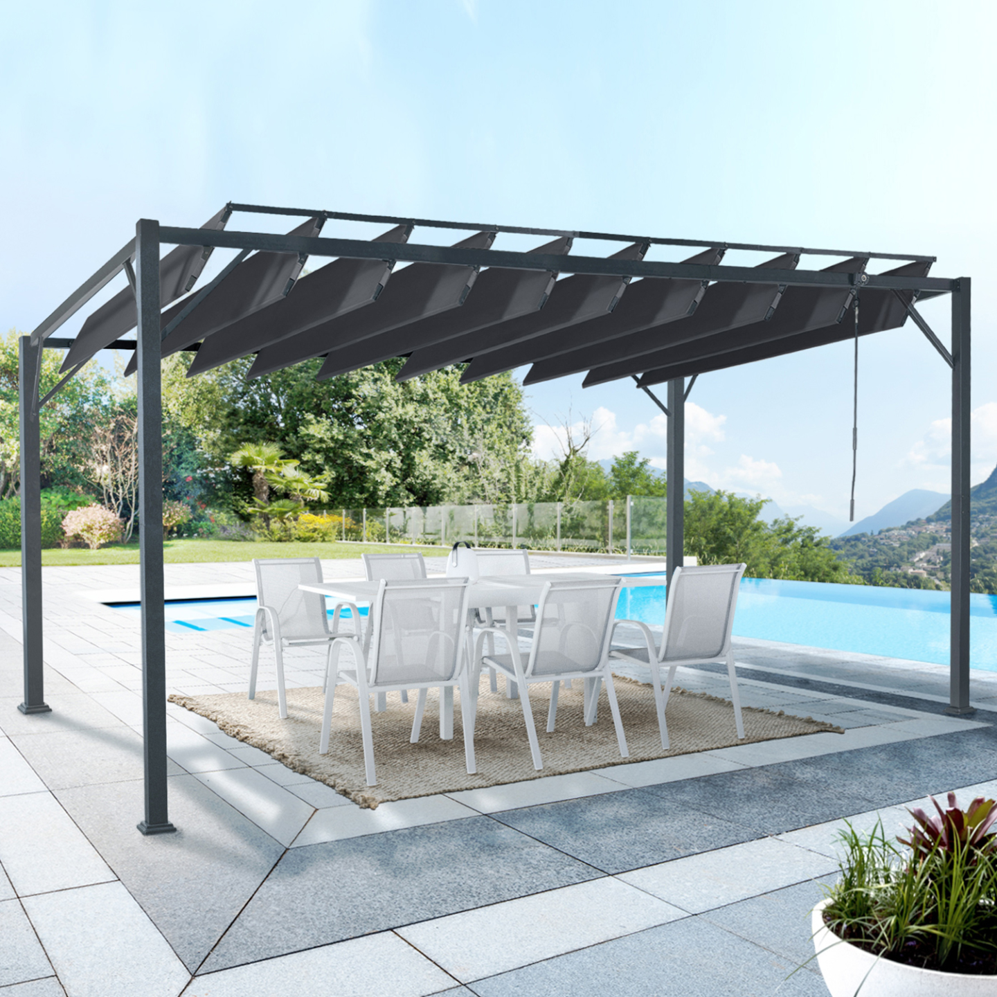 Pergola lames orientables 3x4 m gris anthracite