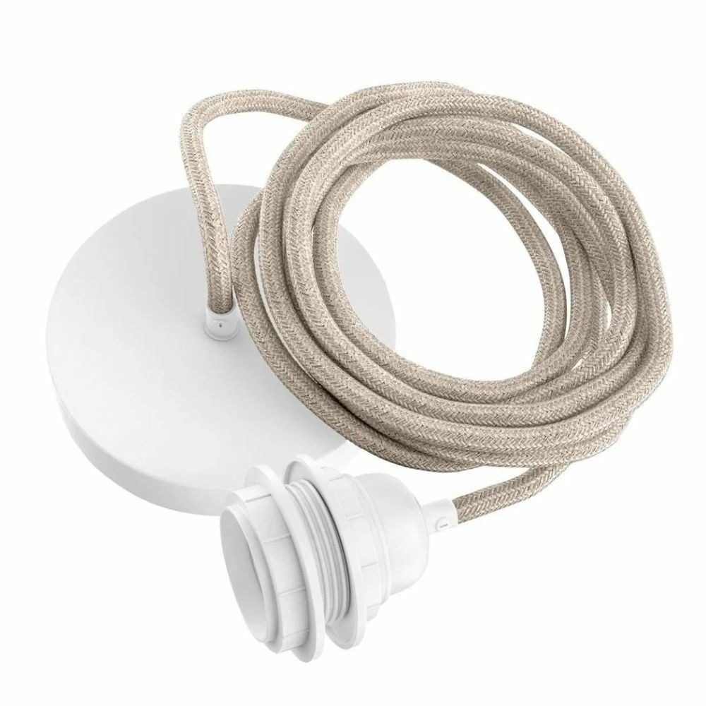 Suspension hang luminaire 1 corde - lin brut douille blanche