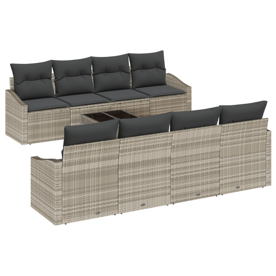 Set de canapé de jardin de 7 pièces avec coussins gris clair en rattan synthétique