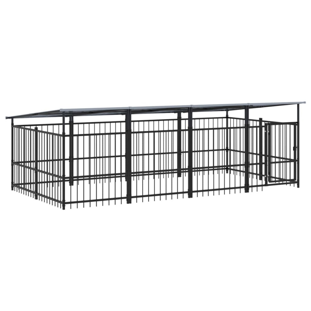 Chenil cage enclos pac animaux d'extérieur avec toit pour chiens acier 7,51 m² noir