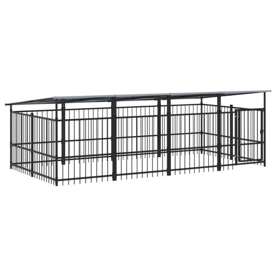 Chenil cage enclos pac animaux d'extérieur avec toit pour chiens acier 7,51 m² noir