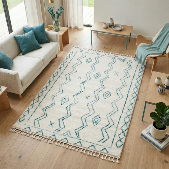 Tapis berbère 60x110 tissé motif ethnic lyn5 madida crème