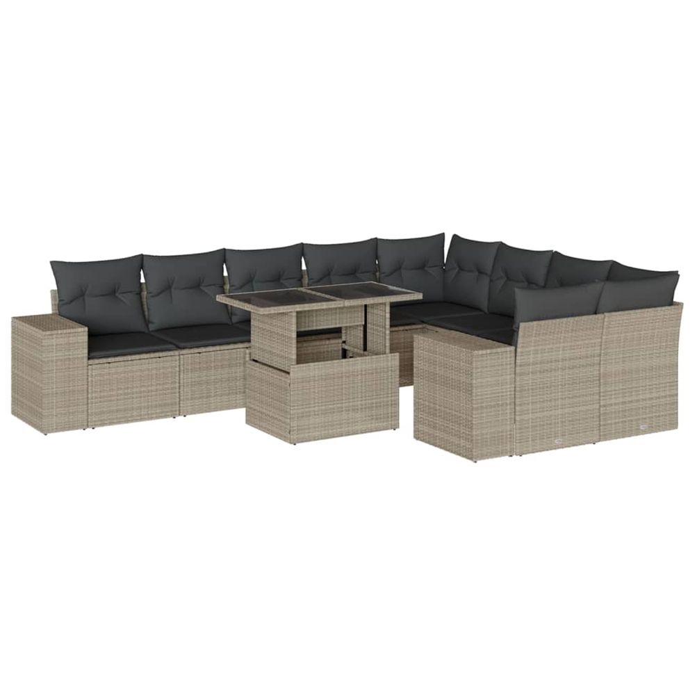 Salon de jardin avec coussins 10 pcs gris clair résine tressée
