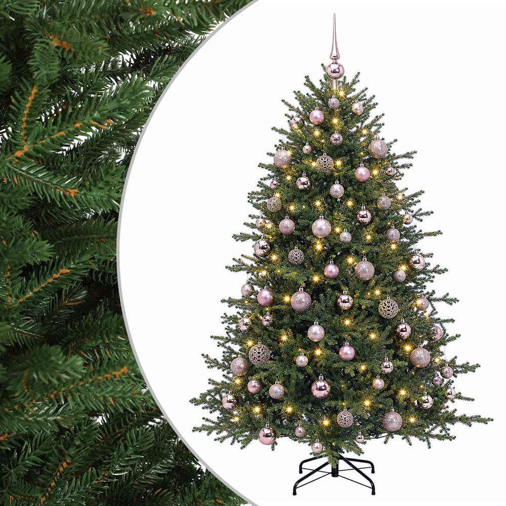 Sapin de noël artificiel avec boules 210 cm 300 led blanc chaud