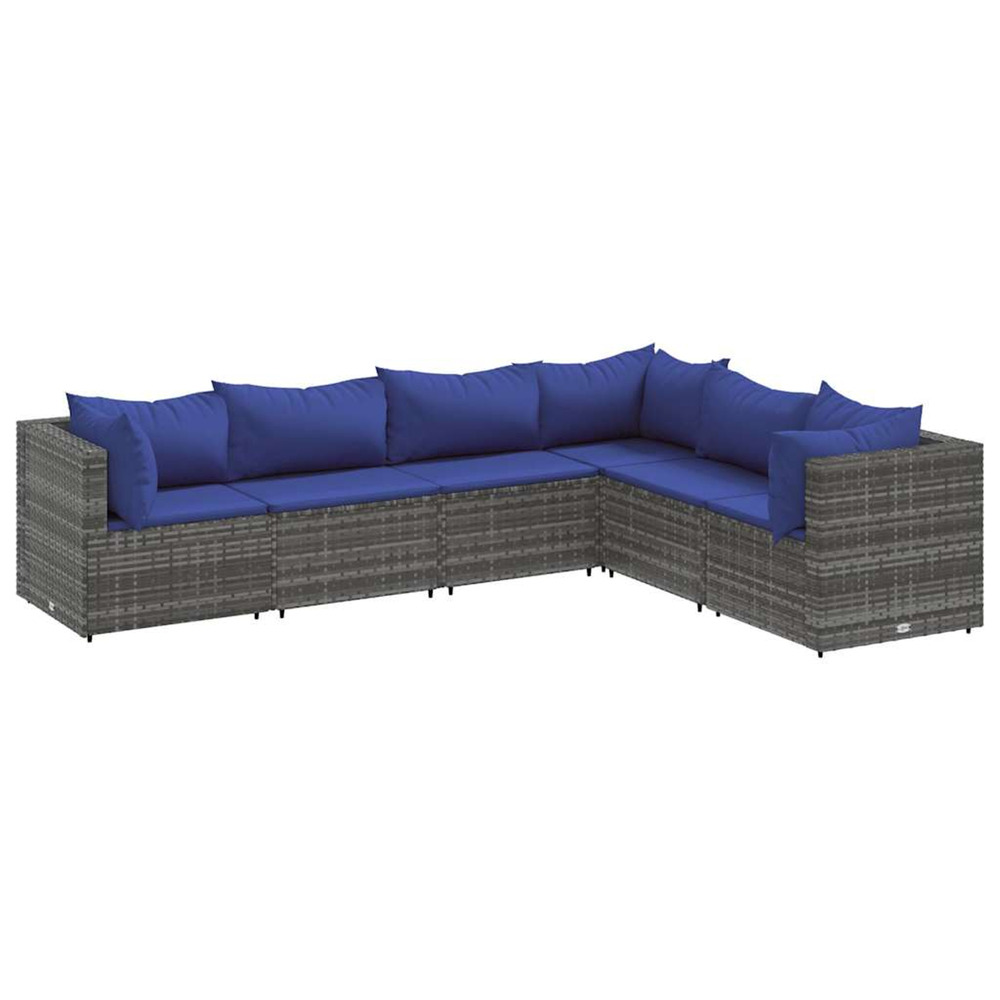 Salon de jardin 6 pcs avec coussins gris résine tressée