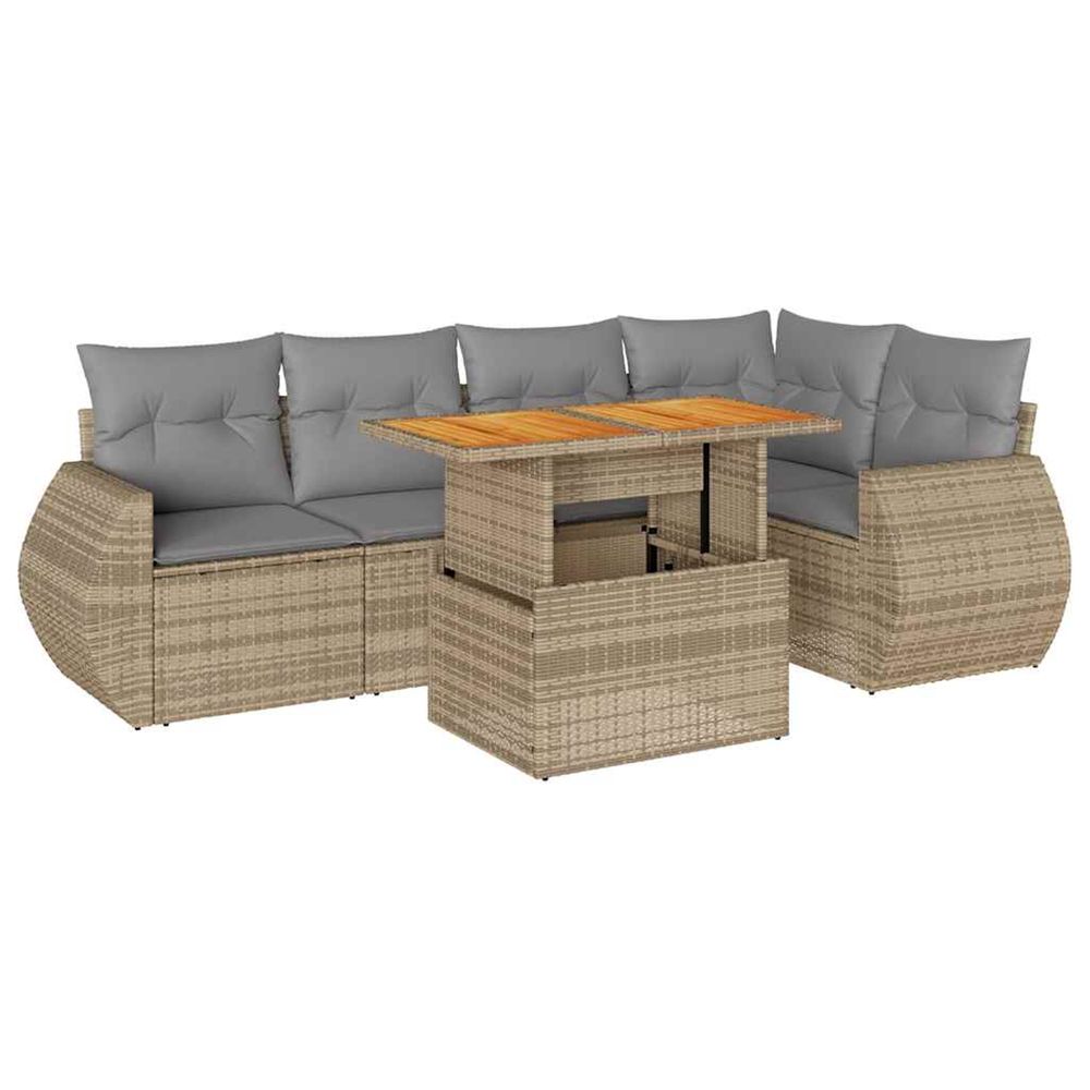 Salon de jardin avec coussins 6 pcs beige résine tressée