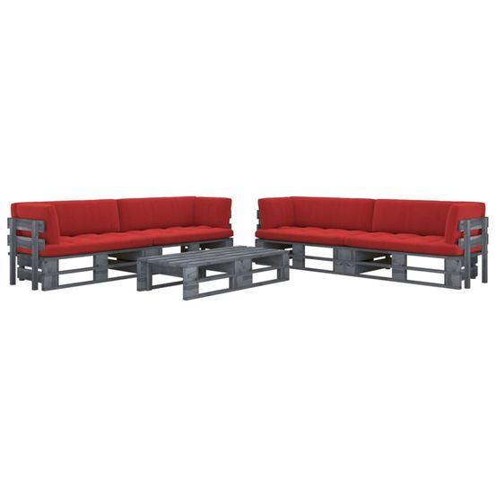 Salon de jardin palette 6pcs avec coussins pin imprégné de gris