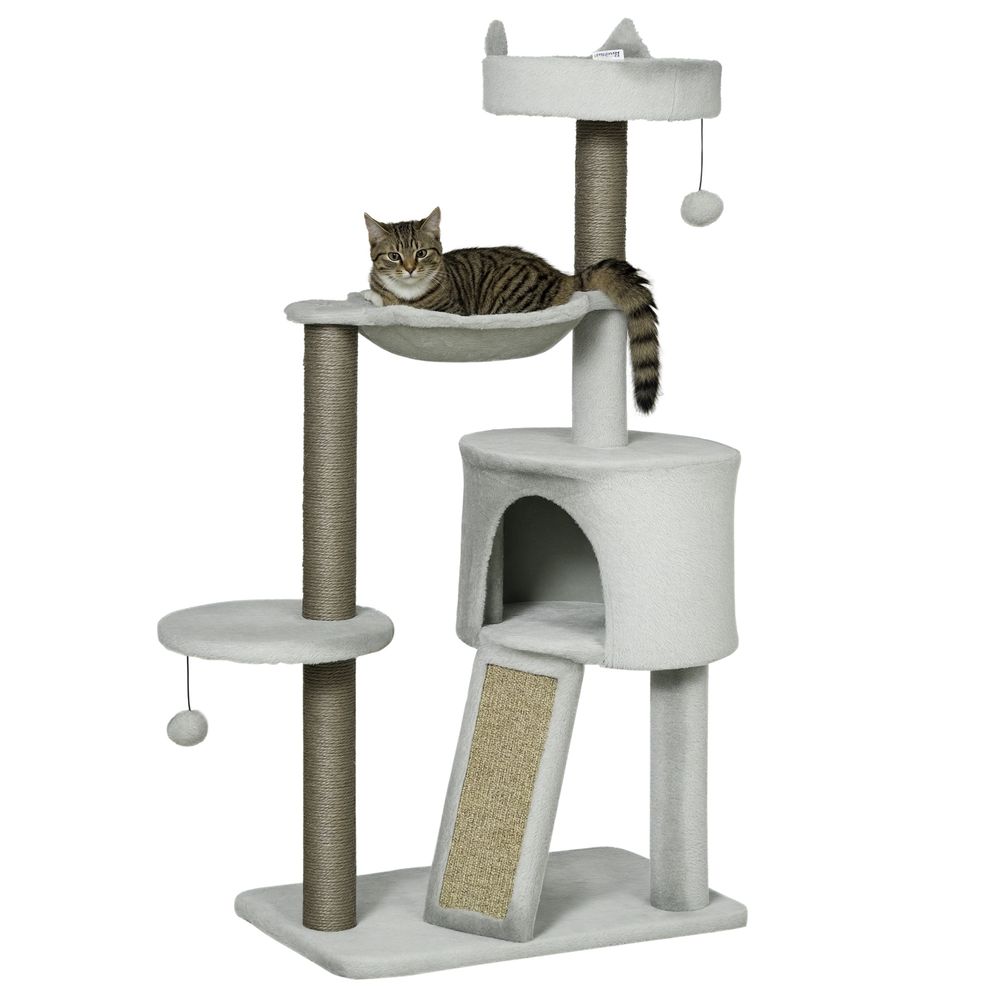 Arbre à chat sisal chats rampe griffoir et balles de jeu 60x40x113cm gris clair