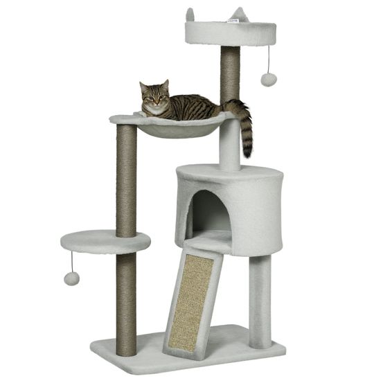 Arbre à chat sisal chats rampe griffoir et balles de jeu 60x40x113cm gris clair