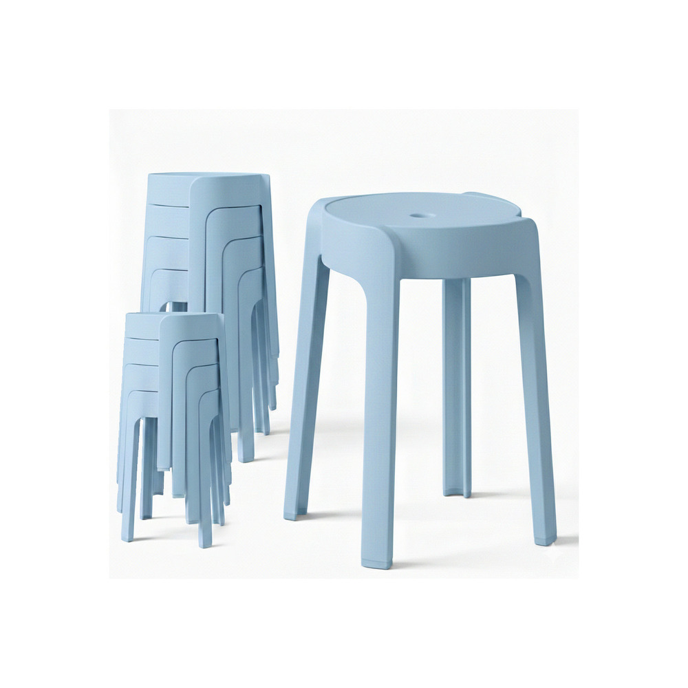 8 tabourets gigognes empilables bm home tab-bleu-pastel en plastique, légers pour la maison salle de classe, cuisine, jardin