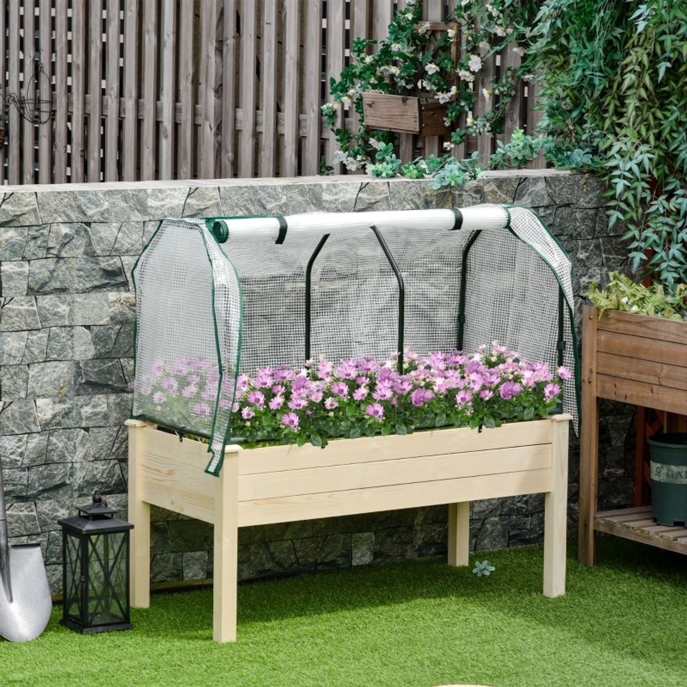 Carré potager sur pied bois avec serre balcon protection climat 121x55x117cm