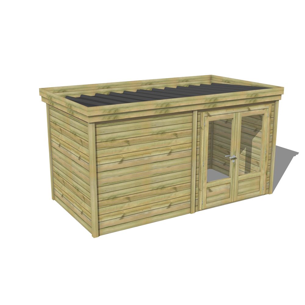 Abri de jardin bois pin traité autoclave 27mm - 4,695x2,14m / 10m2 - bac acier - abri français