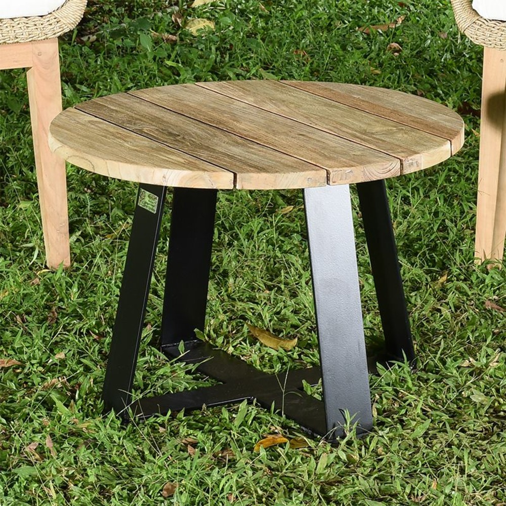 Table basse en métal anthracite et teck recyclé d 60 cm orsay