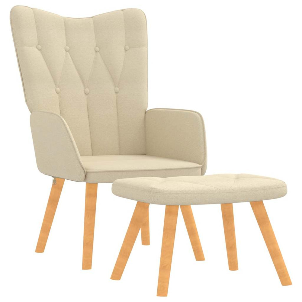 Chaise de relaxation avec tabouret crème tissu