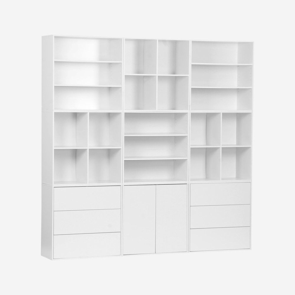 Kit étagère, bibliothèque décor bois 9 éléments 100% modulable l 210 x p 35 x h 210cm - kompo