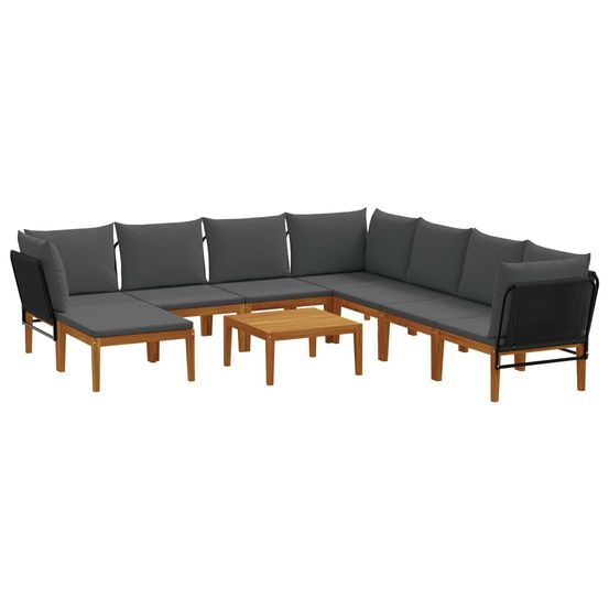9 pc bois d'acacia massif et corde naturel