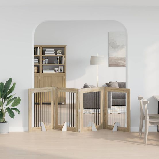 Grande barrière bois intérieur pour chien pliable modulable 321x100cm marron
