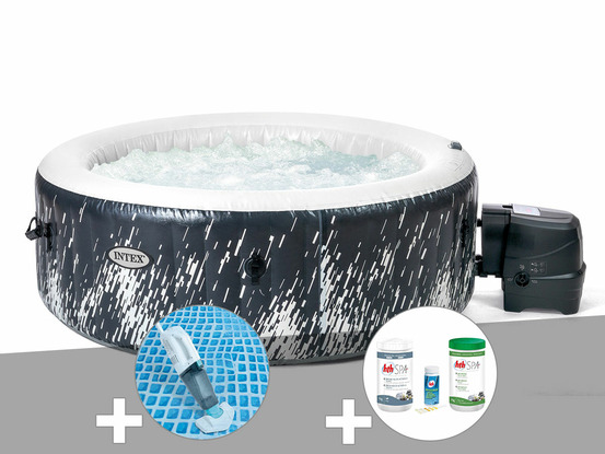 Kit spa gonflable purespa galaxie rond bulles avec led 4 places + aspirateur +