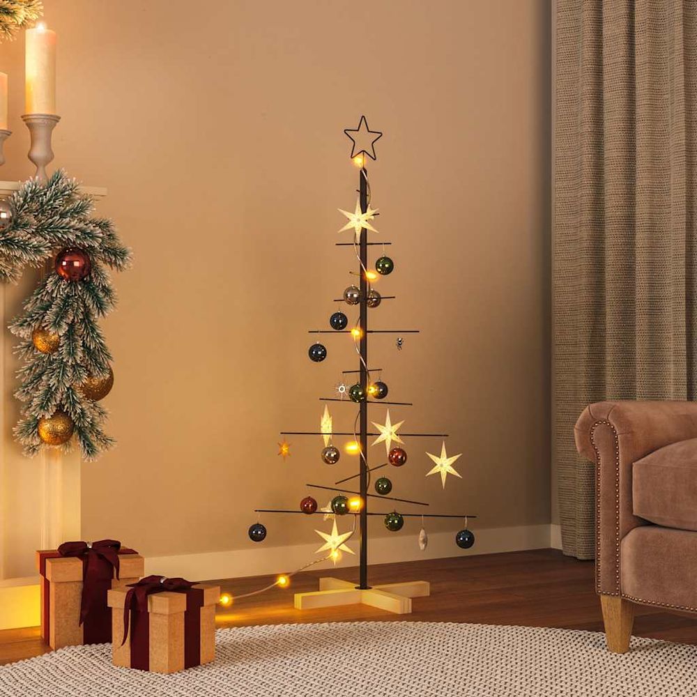 Sapin de noël scandinave en métal et bois à décorer pour intérieur noir 120 cm