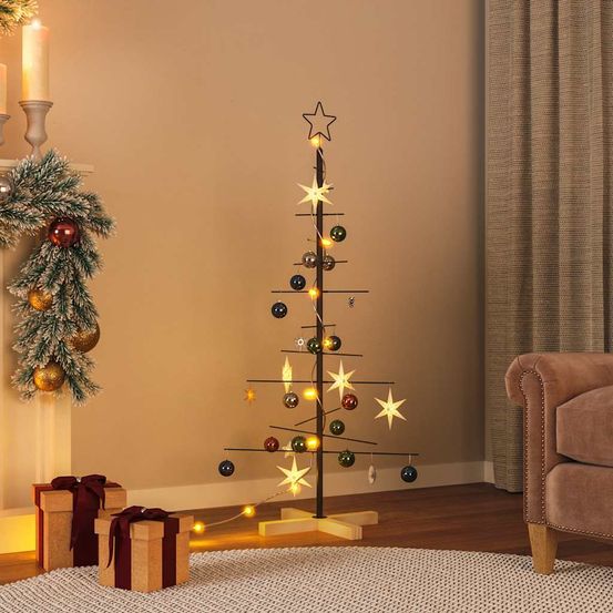 Sapin de noël scandinave en métal et bois à décorer pour intérieur noir 120 cm
