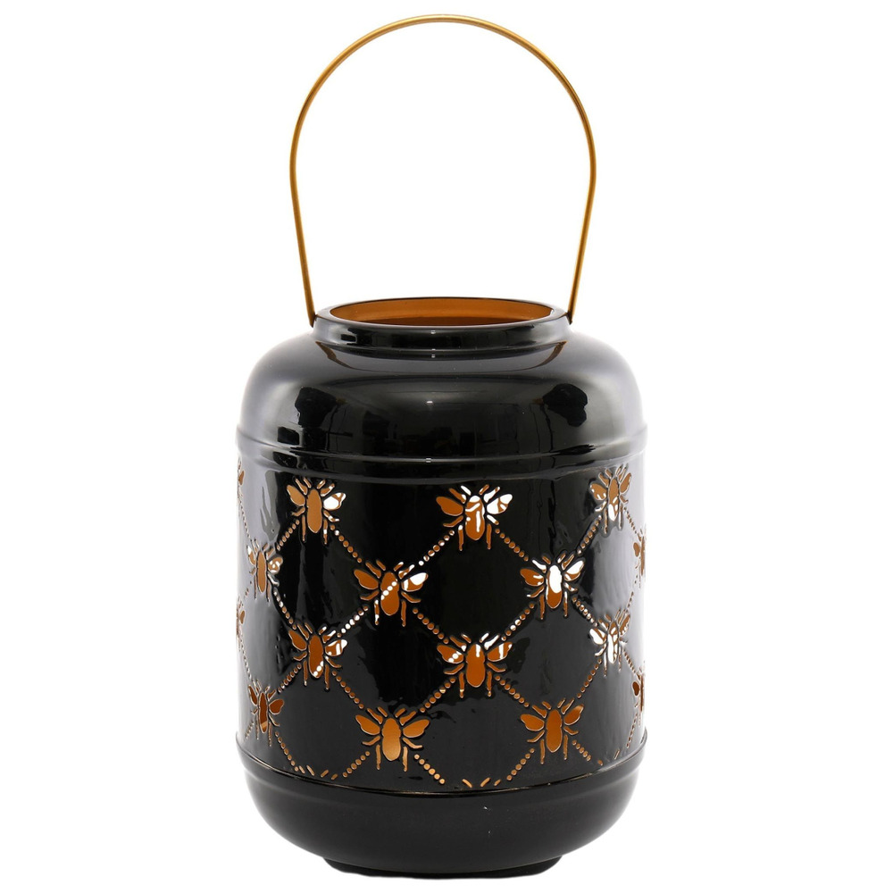 Lanterne ronde ajourée en métal abeille 14 x 25 cm