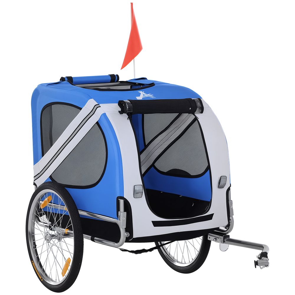 Remorque vélo pour chien en acier et oxford protection intempéries 130x73x90cm bleu