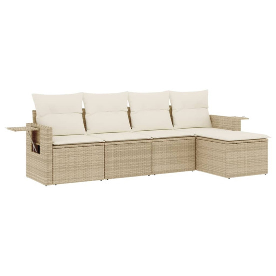Salon de jardin avec coussins 5 pcs beige résine tressée