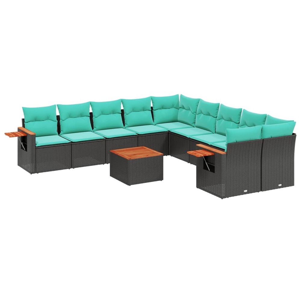 Salon de jardin 11 pcs avec coussins noir résine tressée