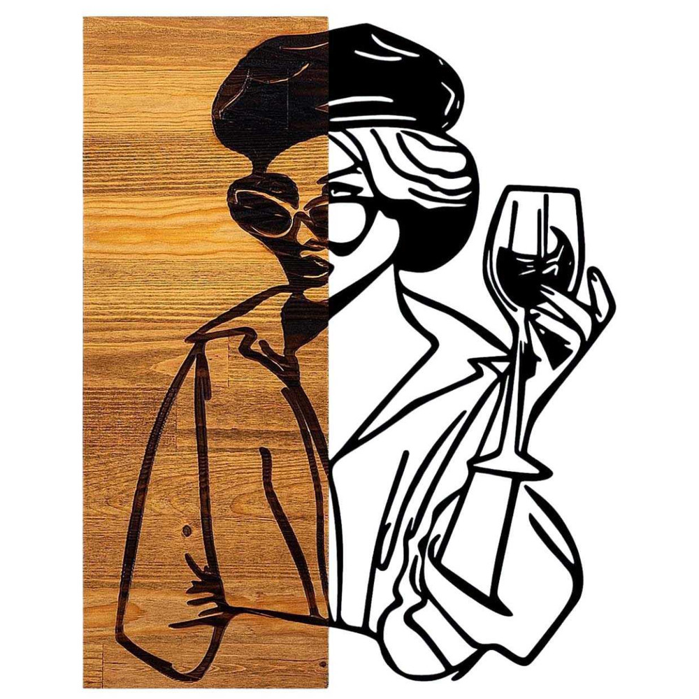 Décoration murale en bois et métal walnut femme