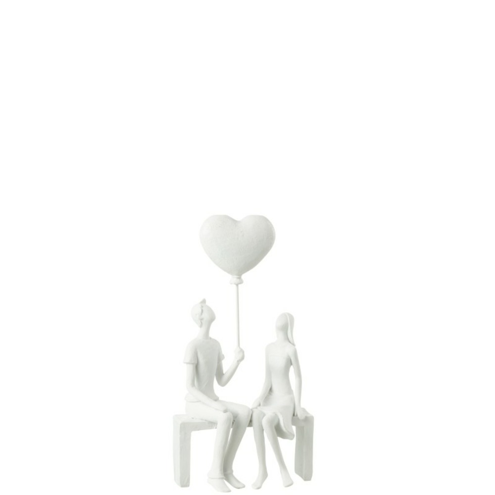 Statuette couple assis avec ballon en synthétique blanc 12x6x24 cm