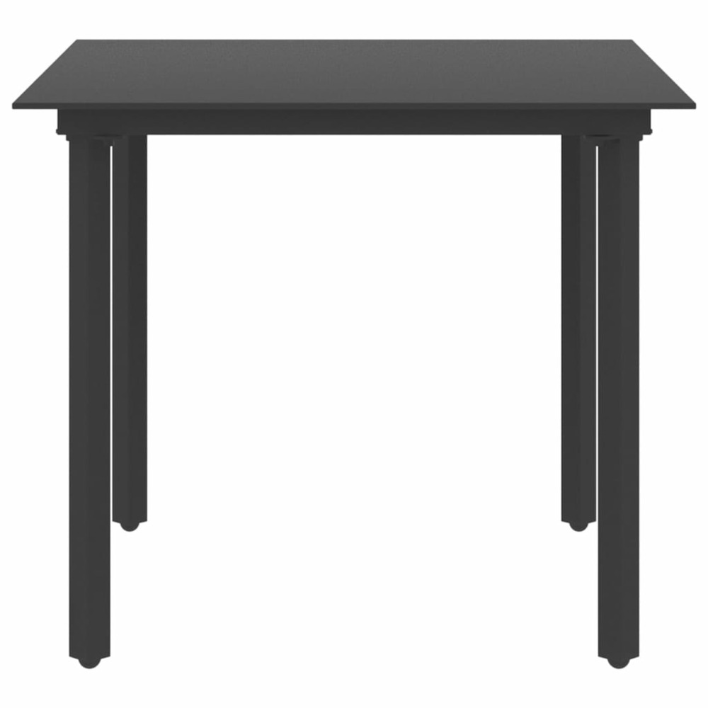 Table à dîner de jardin noir 80x80x74 cm acier et verre