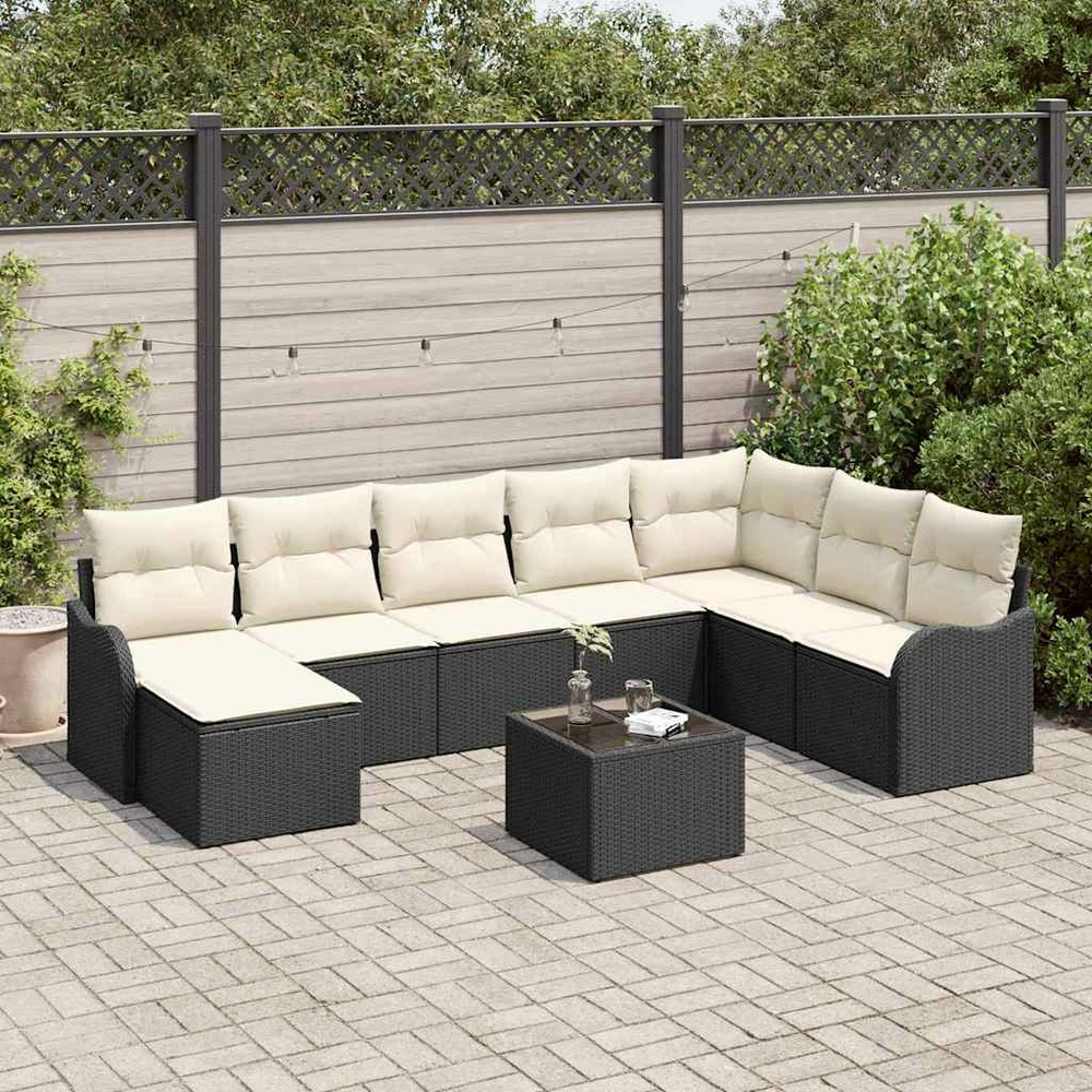 Ensemble de canapé de jardin 9 pcs noir polyrotin