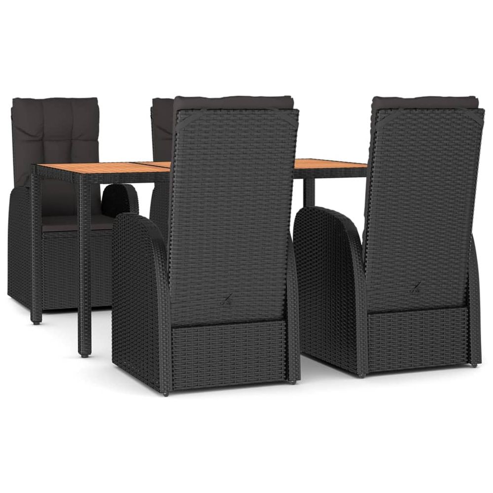 Ensemble à manger de jardin coussins 5pcs noir résine tressée