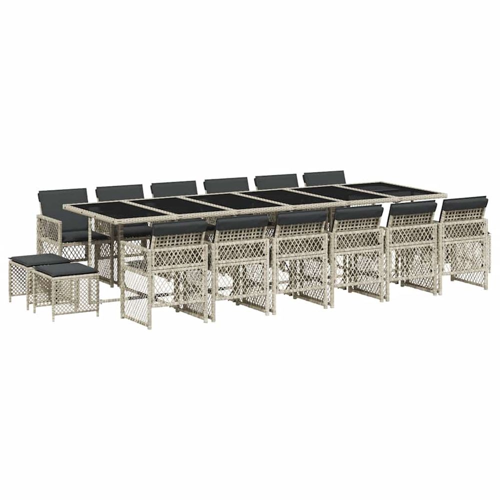 Ensemble à manger de jardin et coussins 17 pcs gris clair rotin