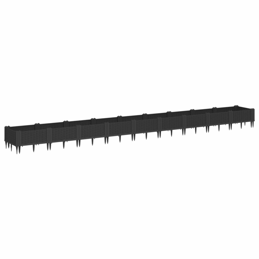 Jardinière bac lit surélevé plantes fleurs terrasse jardin avec piquets 362,5 x 42,5 x 28,5 cm pp noir