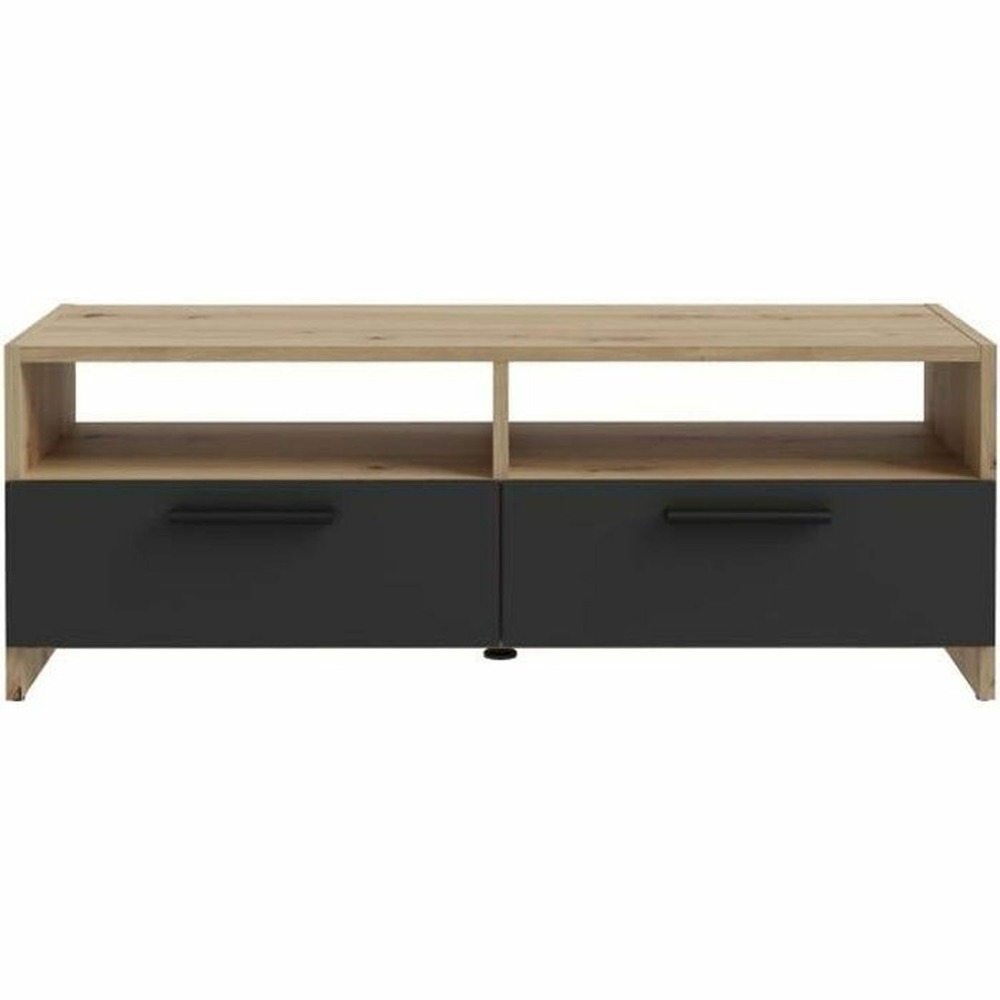 Meuble tv chêne et noir - 2 abattants + 2 niches - 95 x 36 x 34,5 cm