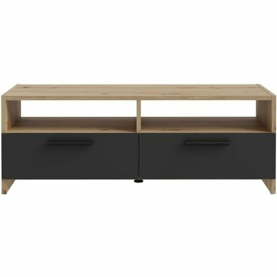 Meuble tv chêne et noir - 2 abattants + 2 niches - 95 x 36 x 34,5 cm