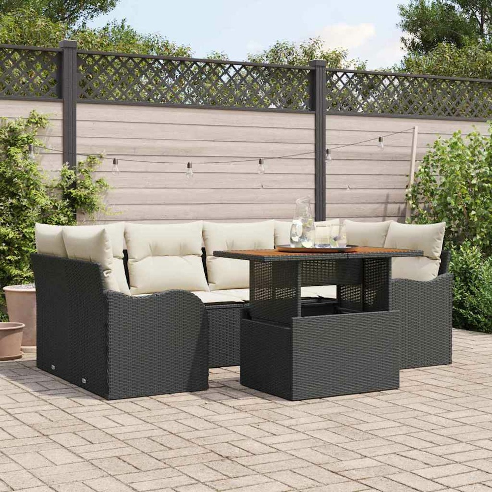 Ensemble de canapé de jardin 7 pcs noir poly rotin