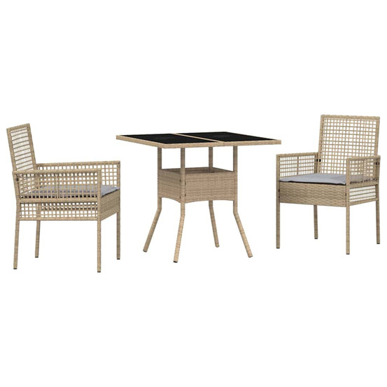 Ensemble de salle à manger pour jardin 3 pcs beige poly rotin