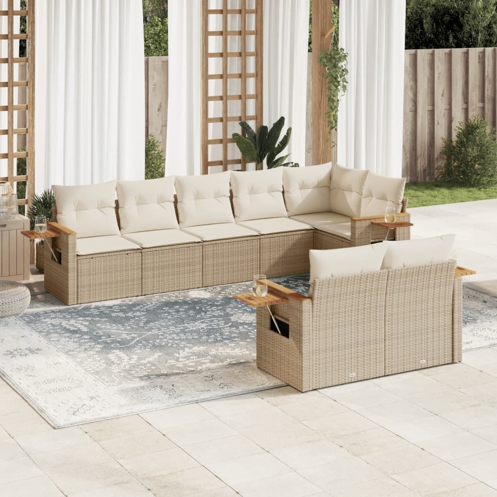 Salon de jardin avec coussins 8 pcs beige résine tressée