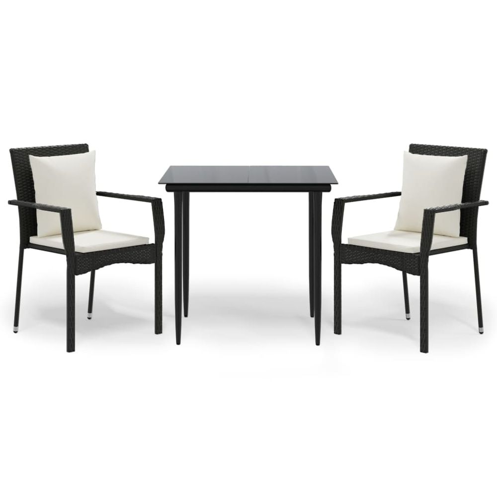 Ensemble à manger de jardin avec coussins 3 pcs noir