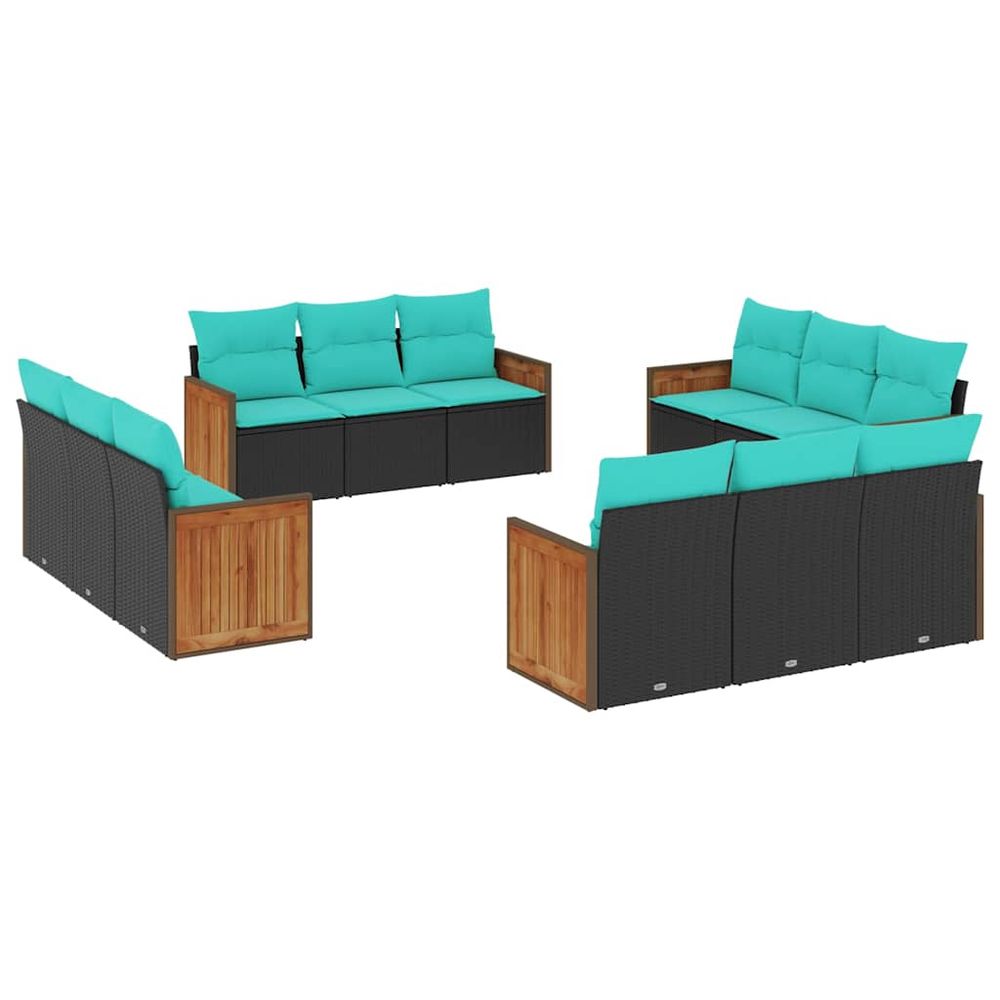 Ensemble de canapé de jardin 12 pcs avec coussins noir