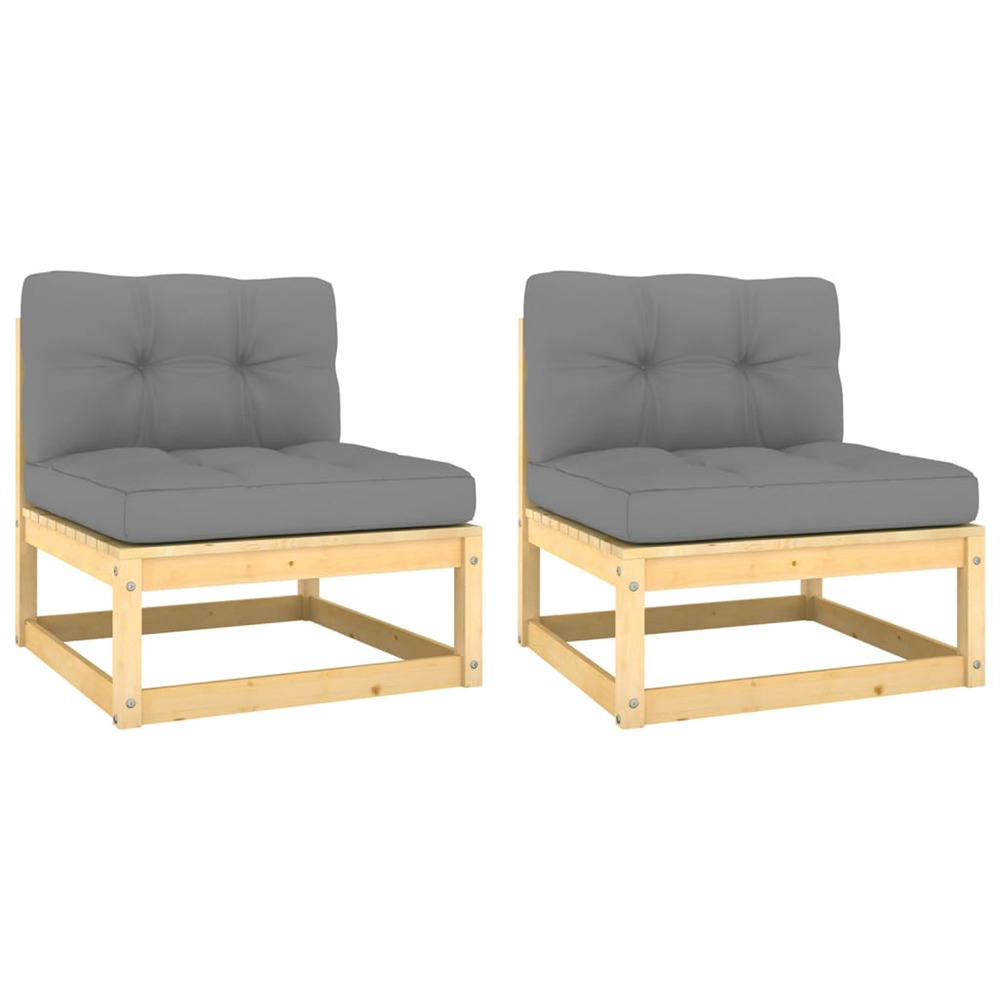Canapés centraux de jardin coussins gris2pcs bois de pin massif