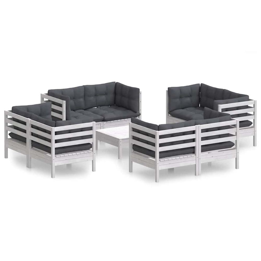 Salon de jardin 9 pcs avec coussins anthracite bois de pin