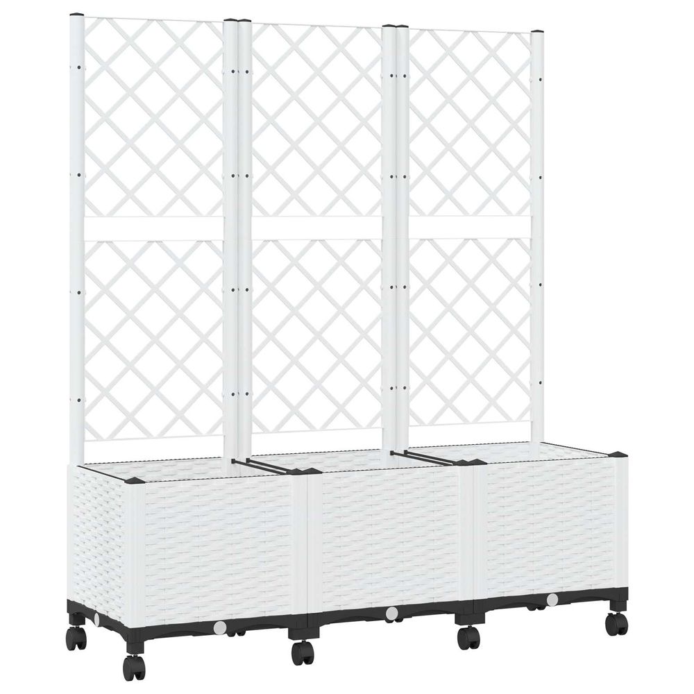 Bac de jardin avec treillis et roues blanc 120 x 40 x 146 cm pp