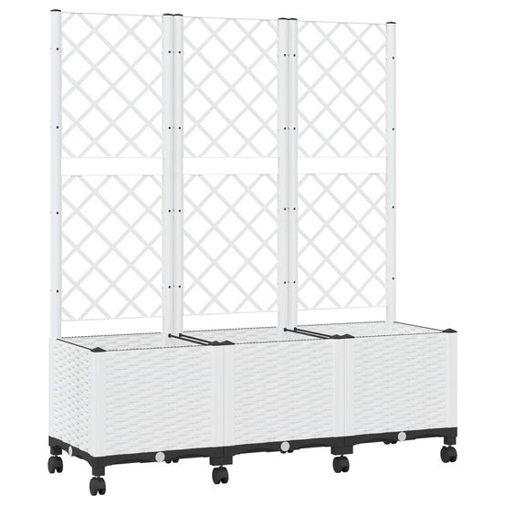 Bac de jardin avec treillis et roues blanc 120 x 40 x 146 cm pp