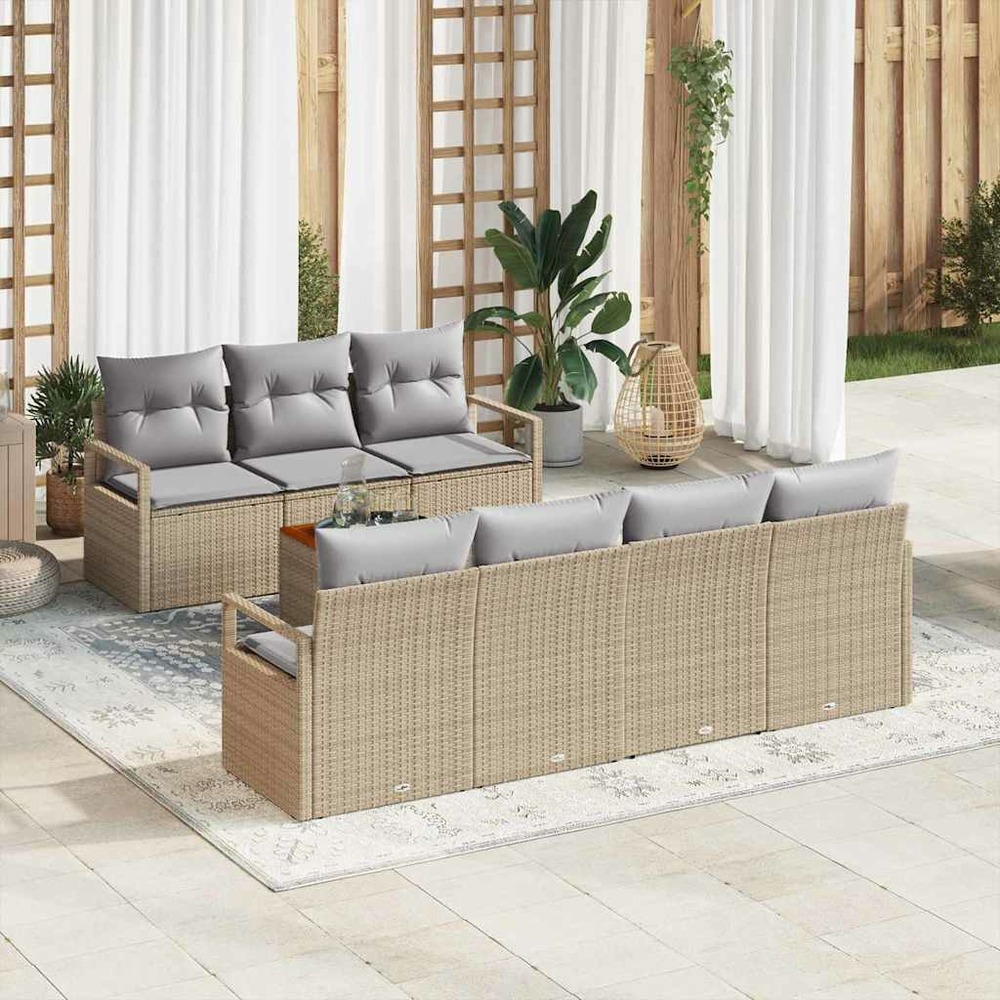 Ensemble de canapé de jardin avec coussin 8 pcs beige polyrotin